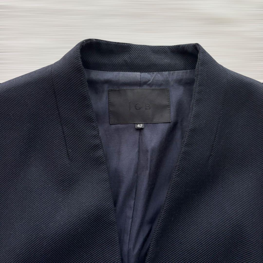 美品 ICB スカートスーツ ノーカラージャケット ストレッチ XL