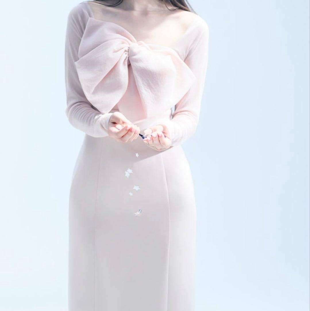 snidel スナイデル オフショルリボンドレス PBEG ピンクベージュ