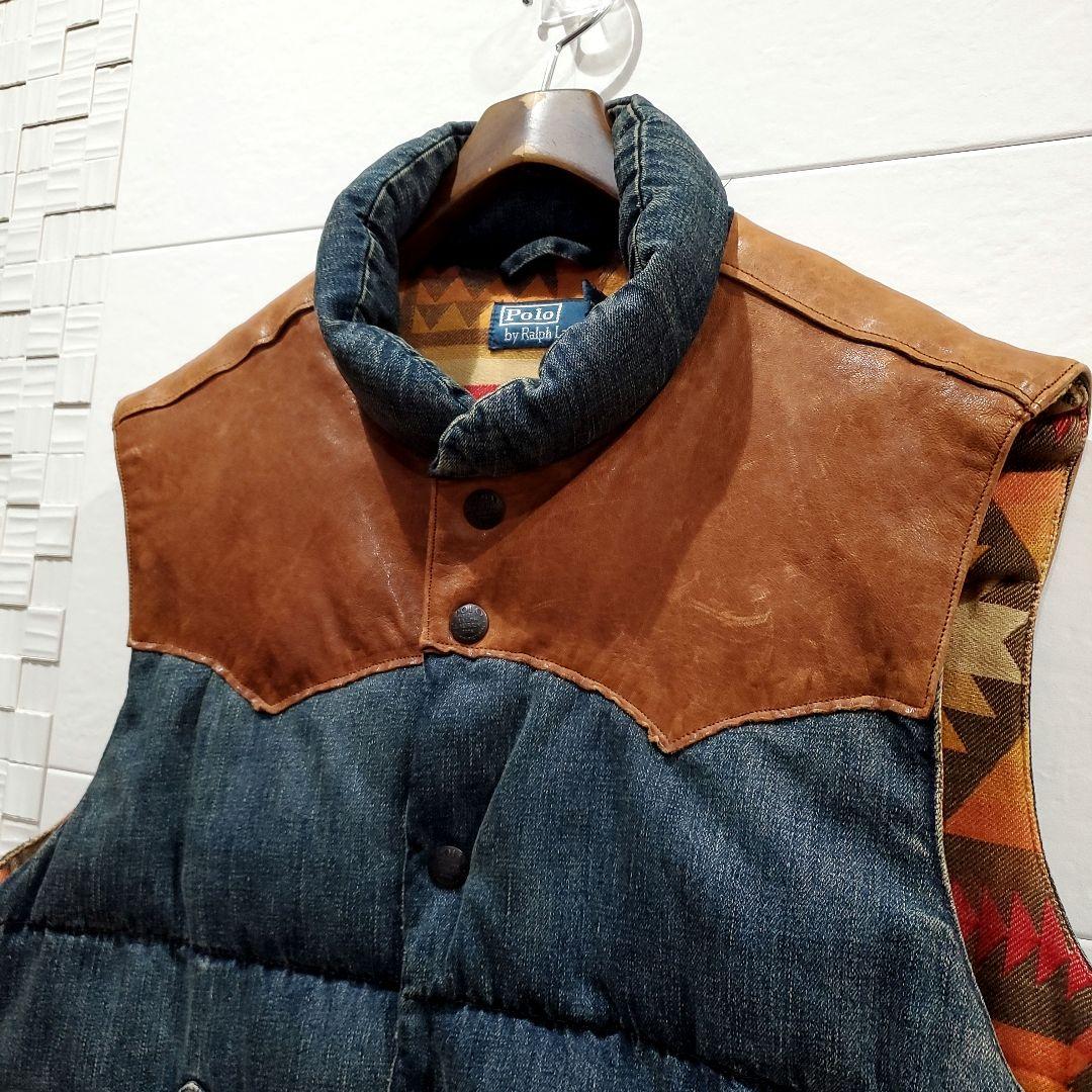 【L】ラルフローレン レザー ダウンベスト