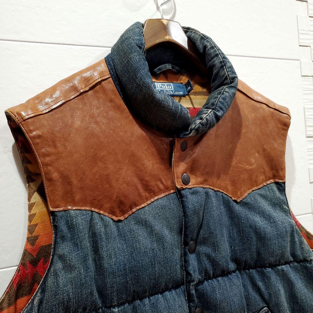 【L】ラルフローレン レザー ダウンベスト
