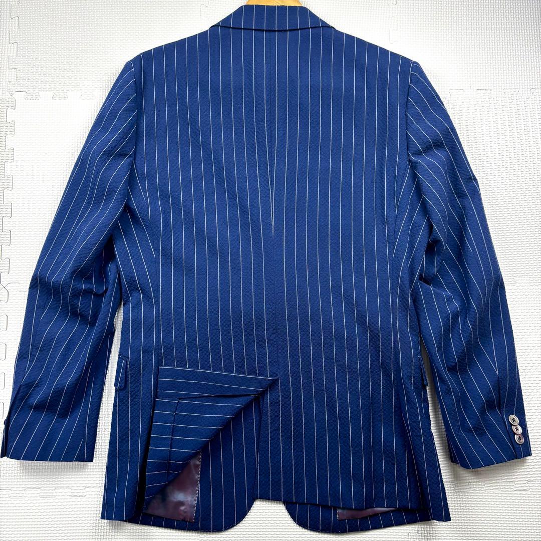 美品　アバハハウス　セットアップ　シアサッカー　シェルボタン　ストライプ　ブルー