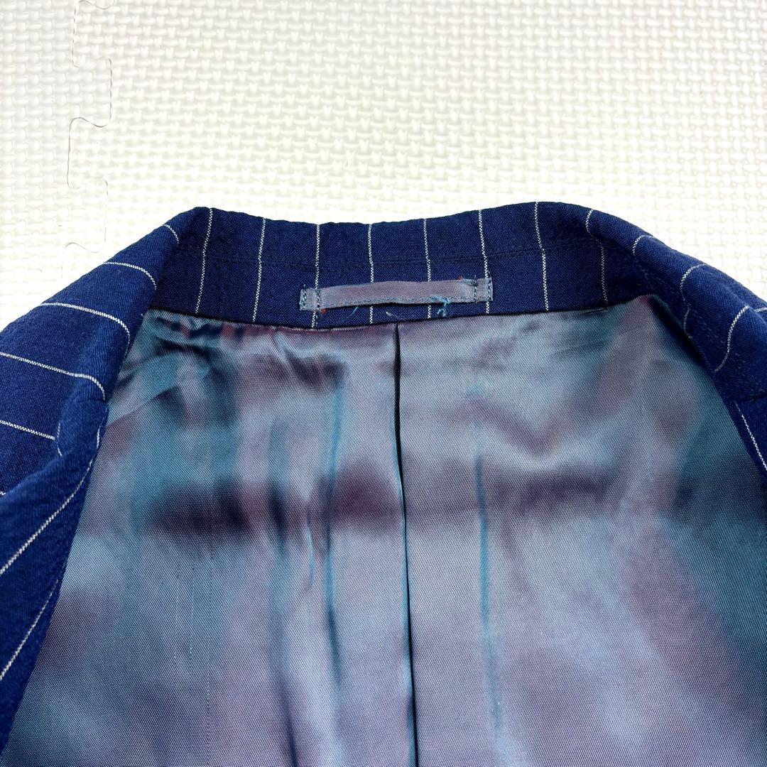 美品　アバハハウス　セットアップ　シアサッカー　シェルボタン　ストライプ　ブルー