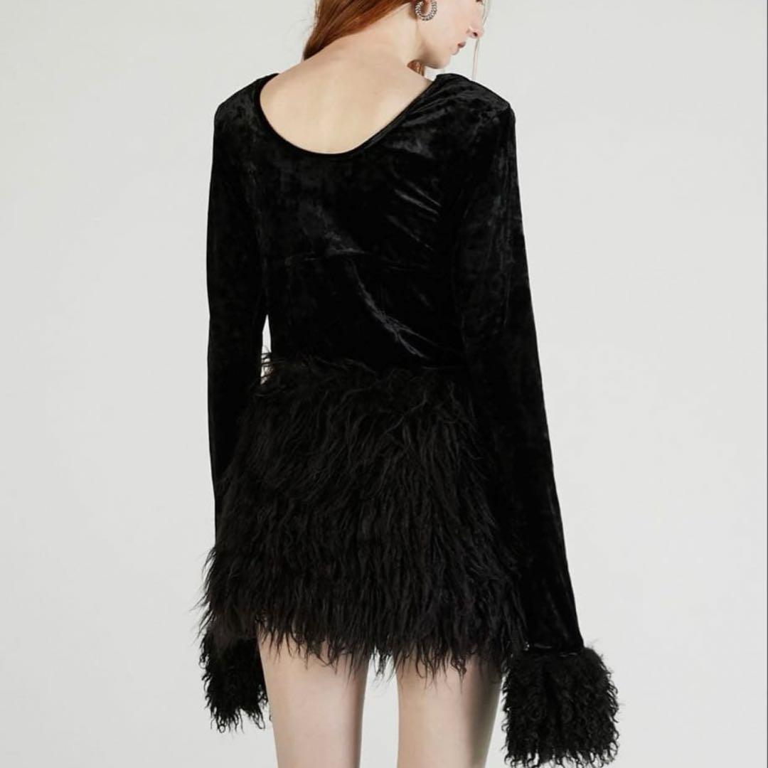 PRANK PROJECT Fur Sleeve Velour Top ブラック