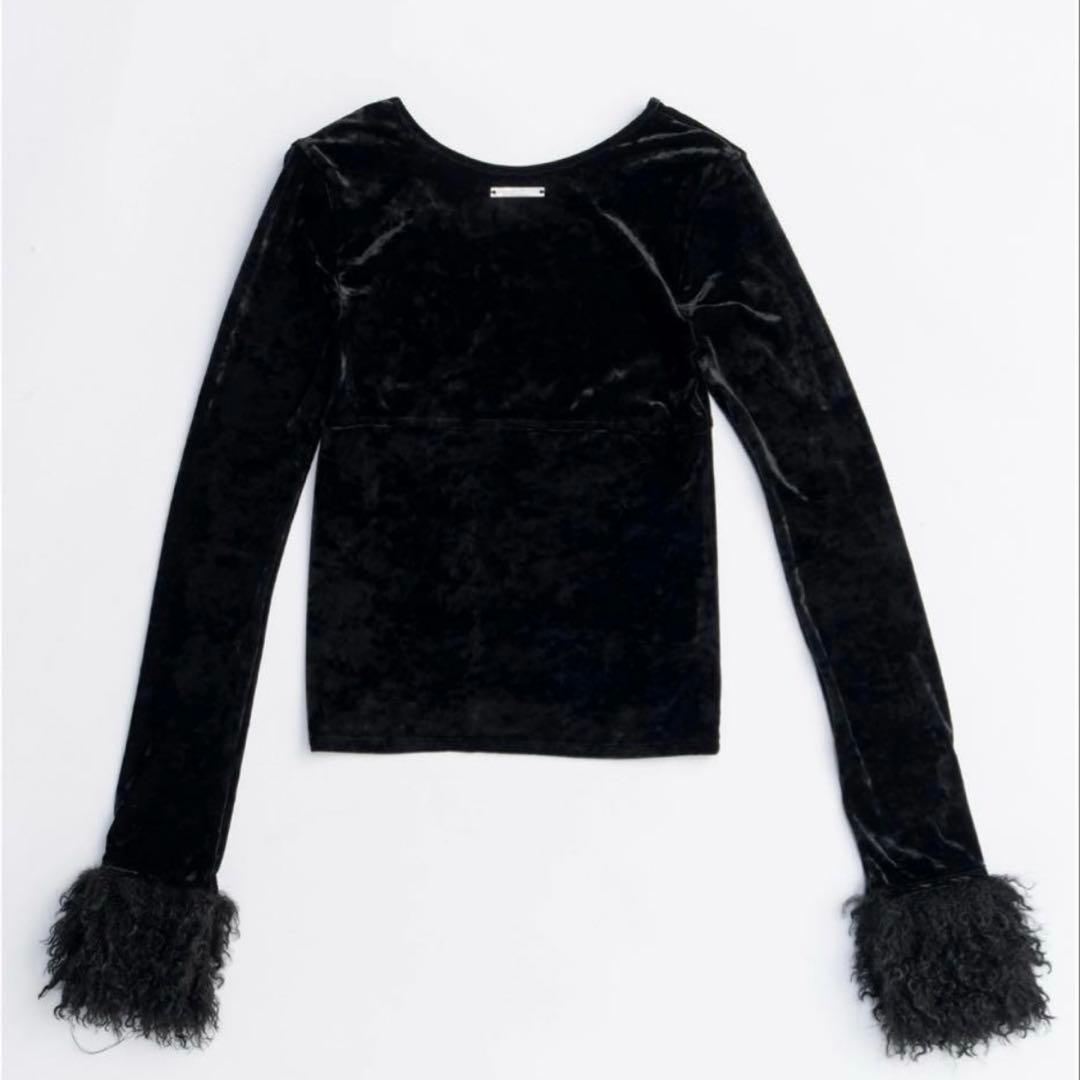 PRANK PROJECT Fur Sleeve Velour Top ブラック