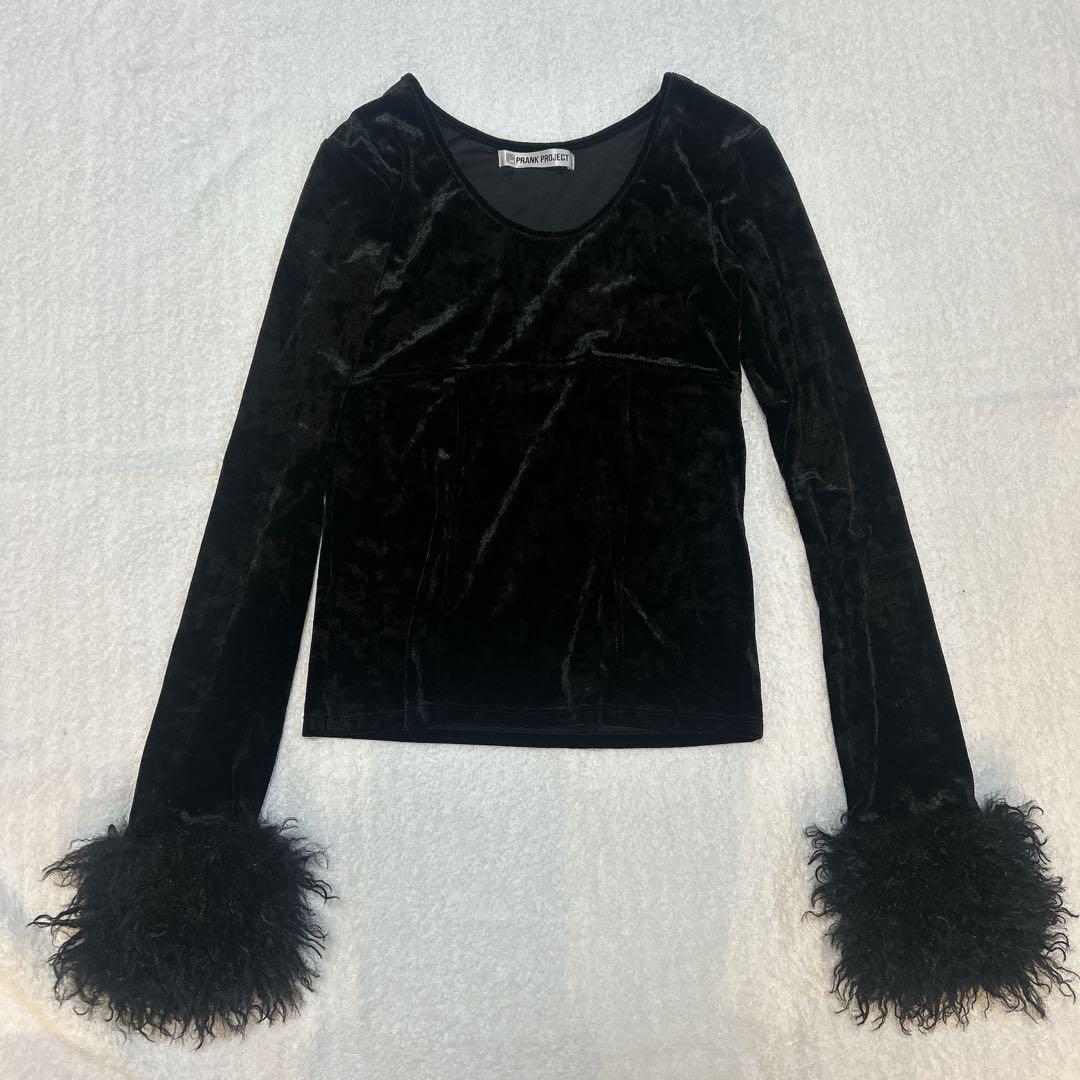 PRANK PROJECT Fur Sleeve Velour Top ブラック