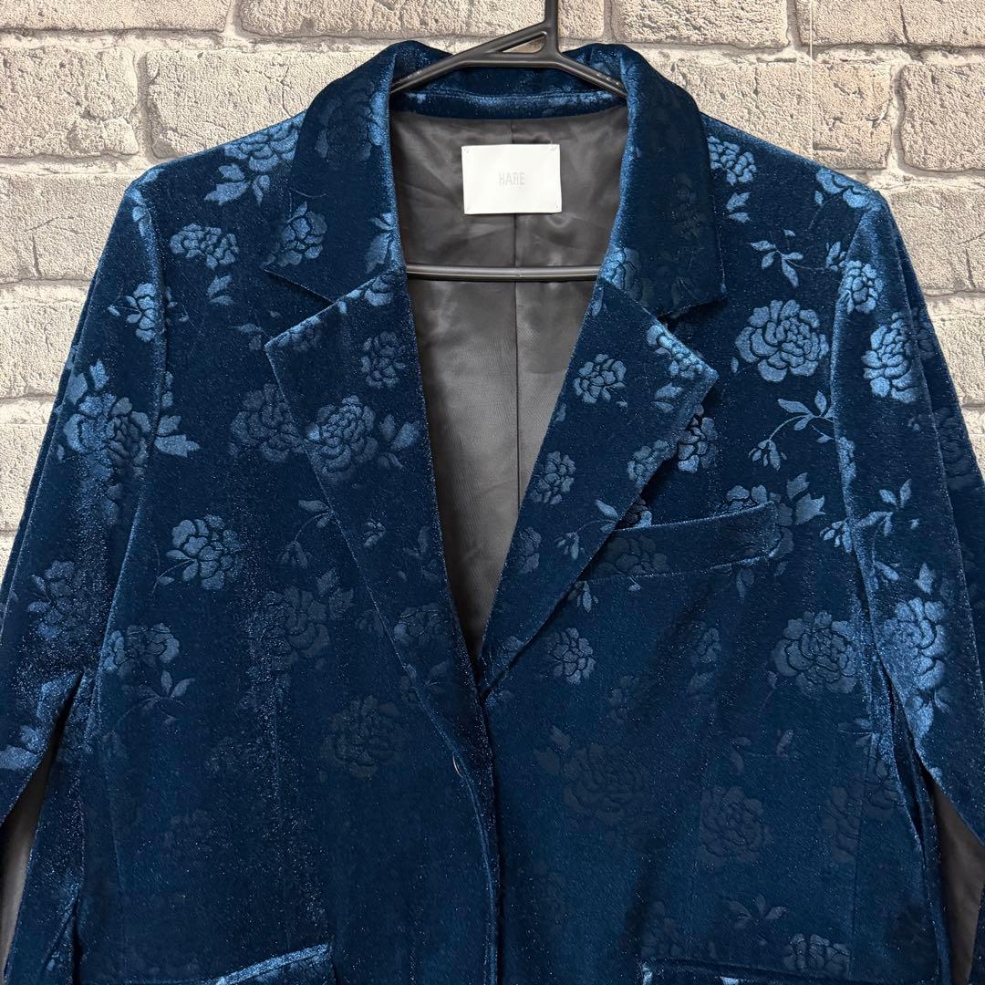 【美品】HARE　 ヴィンテージソデアキビッグテーラージャケット　ブルー×ベロア
