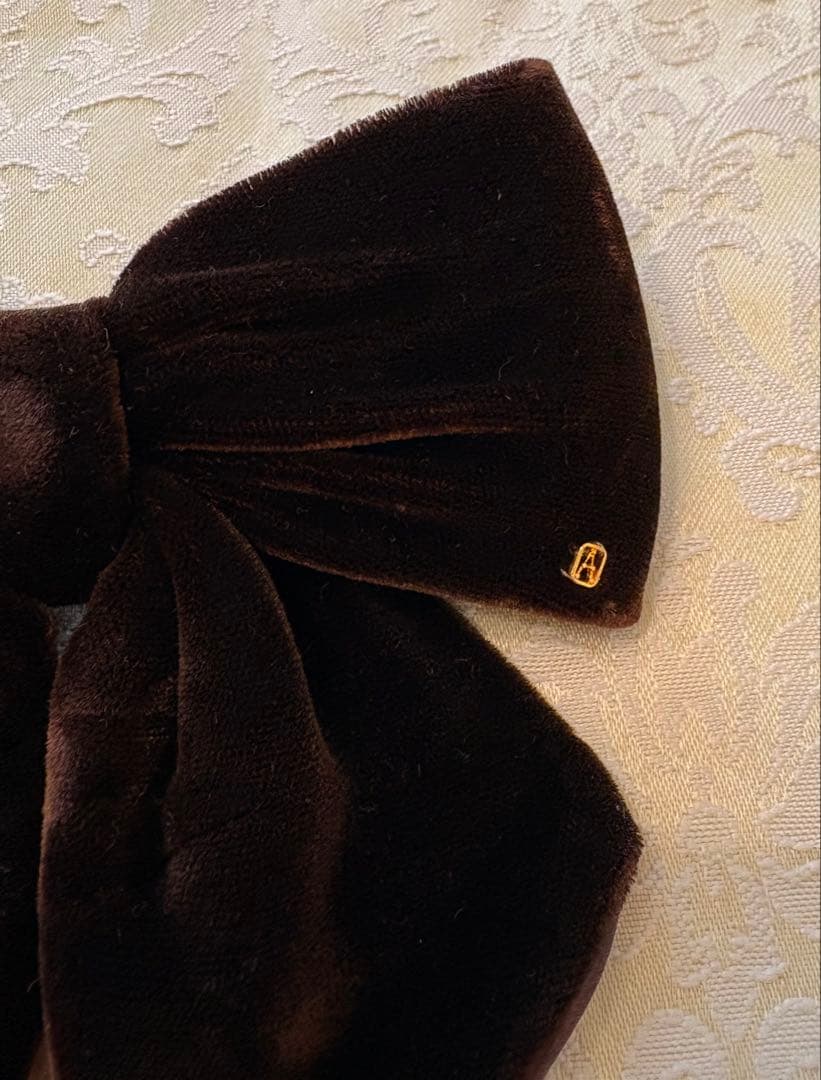 ✨美品✨アレクサンドルドゥパリ ベロア リボン バレッタ ブラウン 9cm