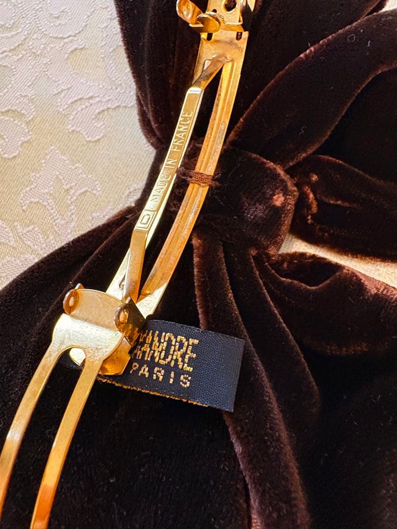 ✨美品✨アレクサンドルドゥパリ ベロア リボン バレッタ ブラウン 9cm
