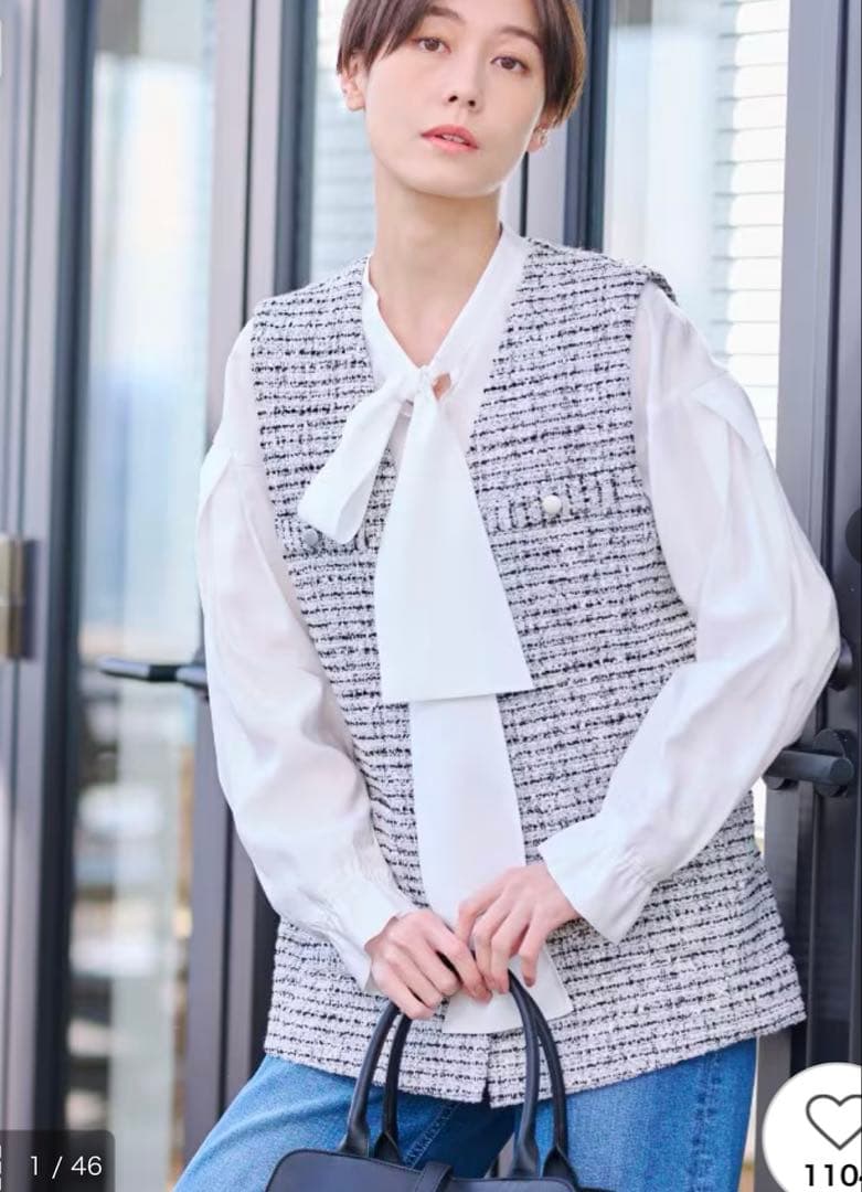 INDIVI ツイードジレ＆ボウタイブラウス