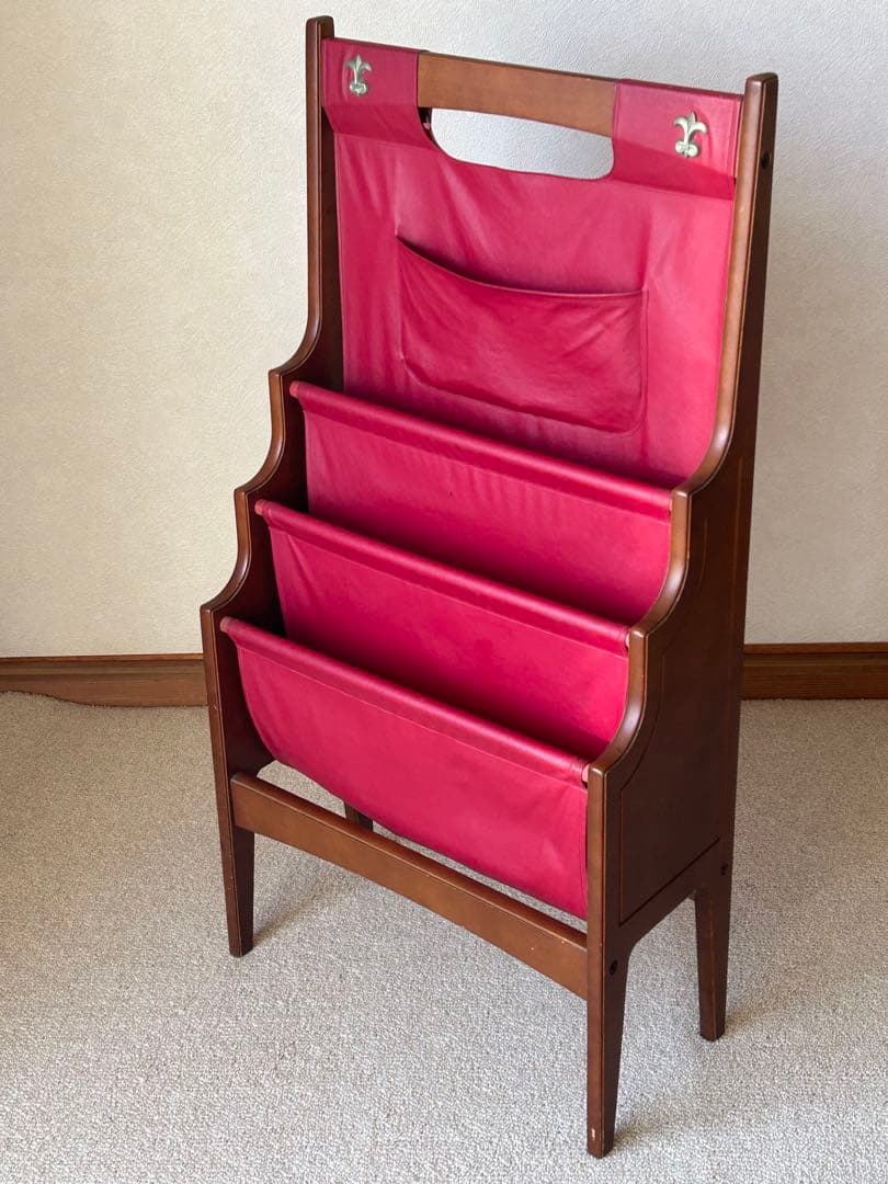 当時物　昭和レトロ　オールドカリモク マガジンラック ヴィンテージ　 本棚　書架