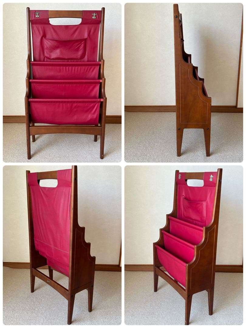 当時物　昭和レトロ　オールドカリモク マガジンラック ヴィンテージ　 本棚　書架