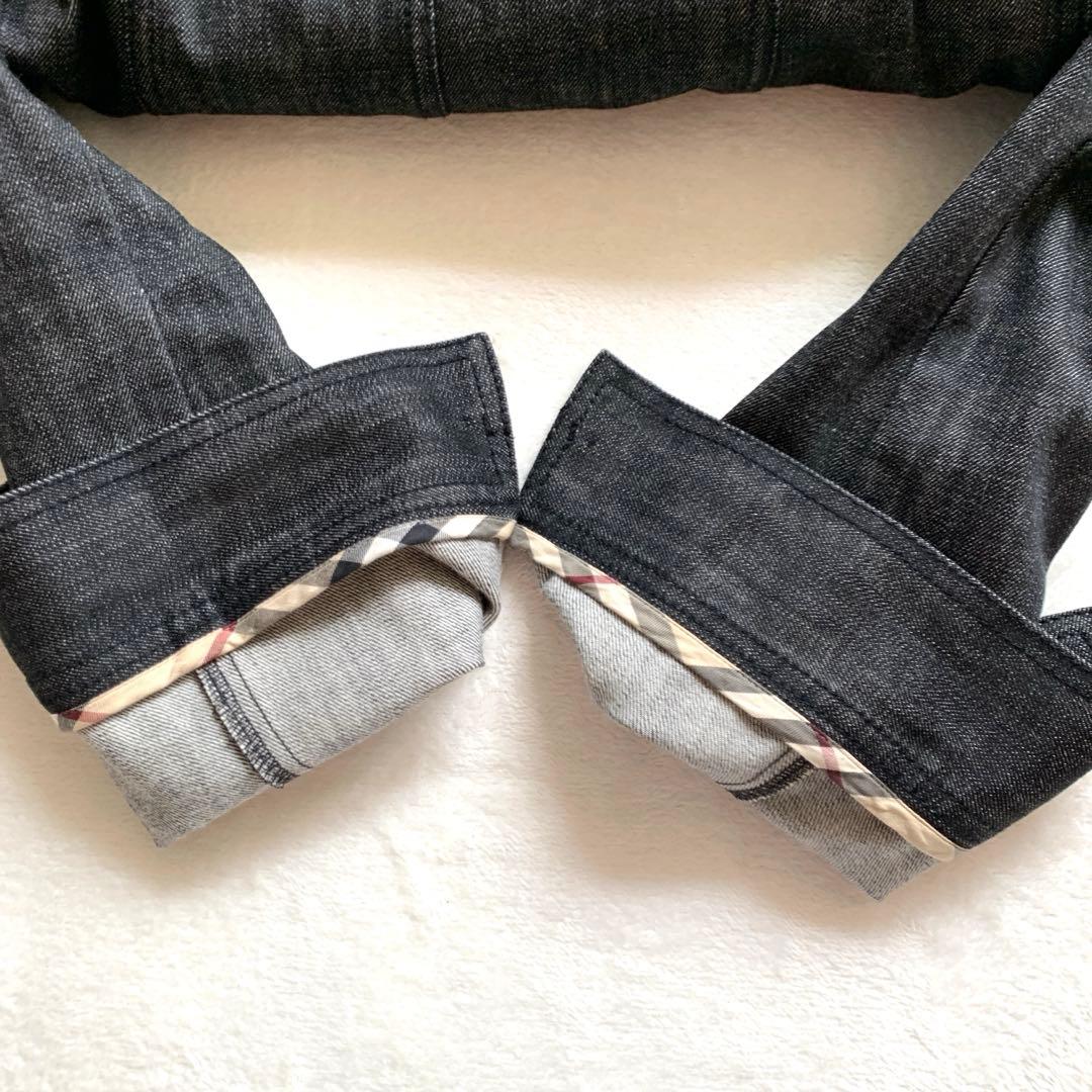 バーバリーロンドン　デニムジャケット　Ｌ　ブラックデニム　ベルト付　ノバチェック