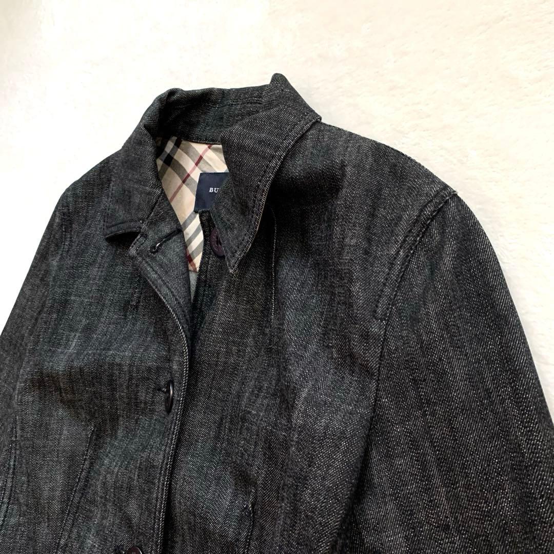 バーバリーロンドン　デニムジャケット　Ｌ　ブラックデニム　ベルト付　ノバチェック