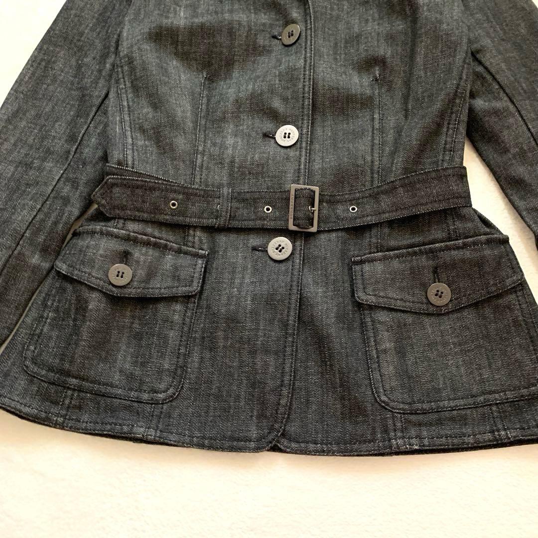 バーバリーロンドン　デニムジャケット　Ｌ　ブラックデニム　ベルト付　ノバチェック