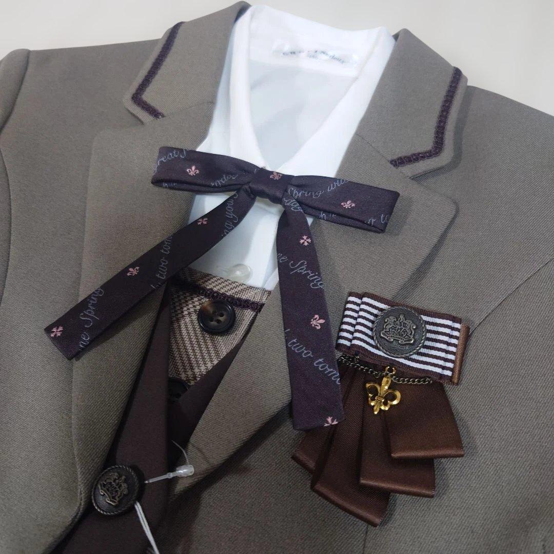 最終ショパンドゥ150　フォーマル５点フルセット　ブラウン系　チェック　タグ付