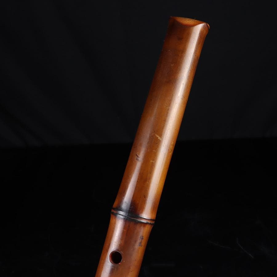 Y3273-4 琴古流 尺八 隆風銘 銀三線 螺鈿細工 全長54.5㎝ 竹製