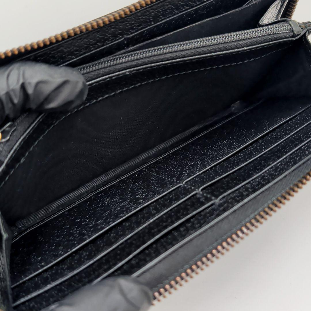 極美品 GUCCI アニマリエ ゴールドビー 長財布 グッチ レザー ブラック