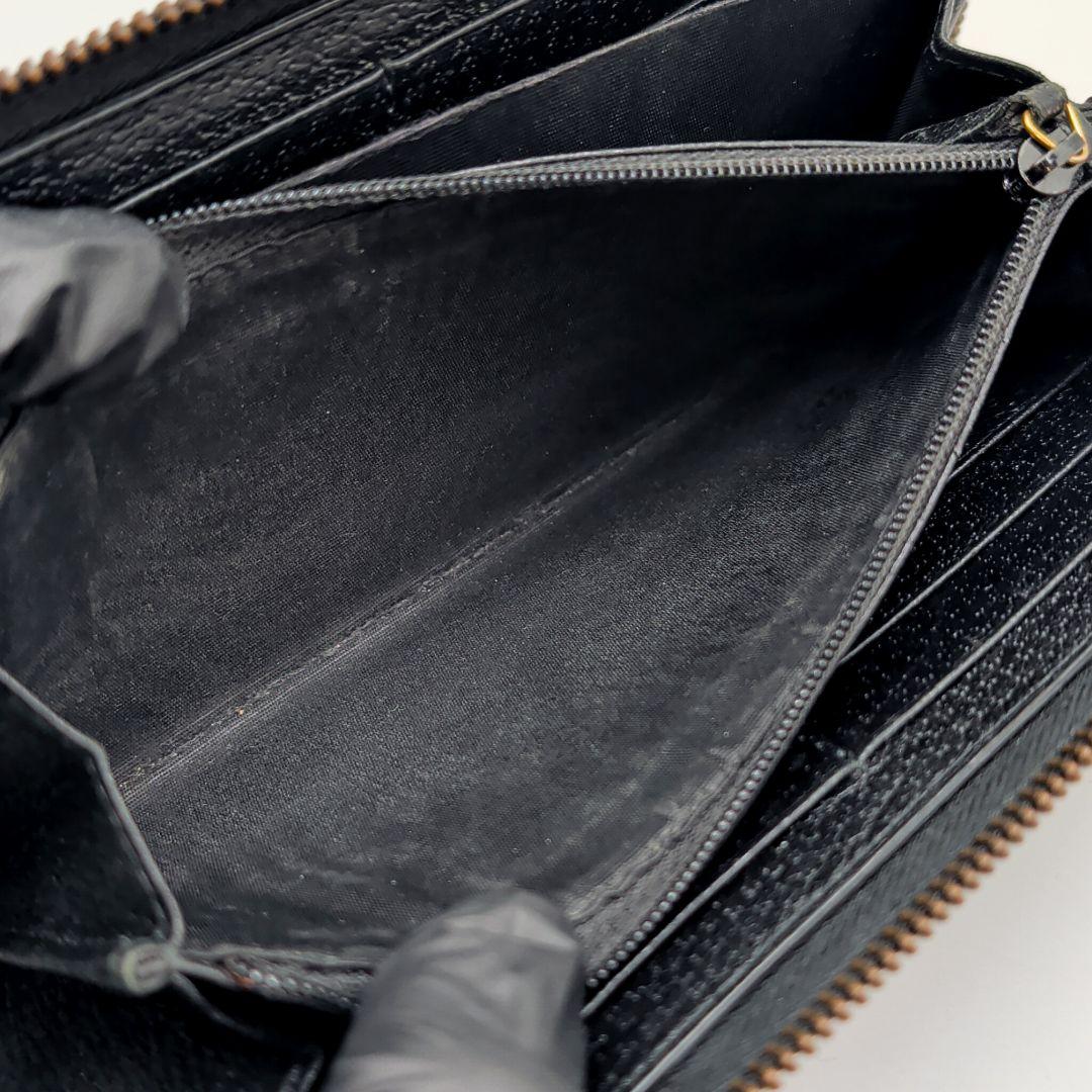 極美品 GUCCI アニマリエ ゴールドビー 長財布 グッチ レザー ブラック