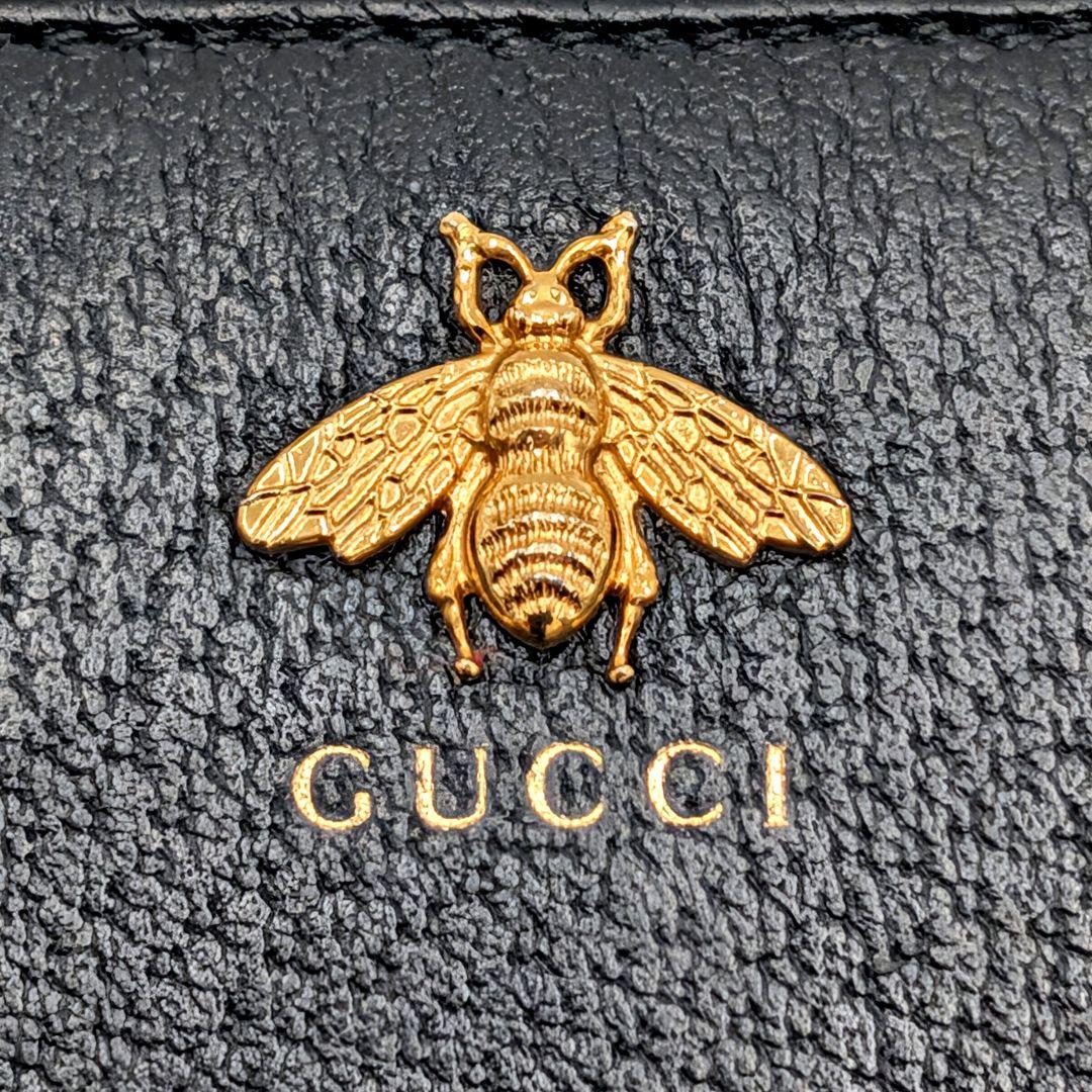極美品 GUCCI アニマリエ ゴールドビー 長財布 グッチ レザー ブラック