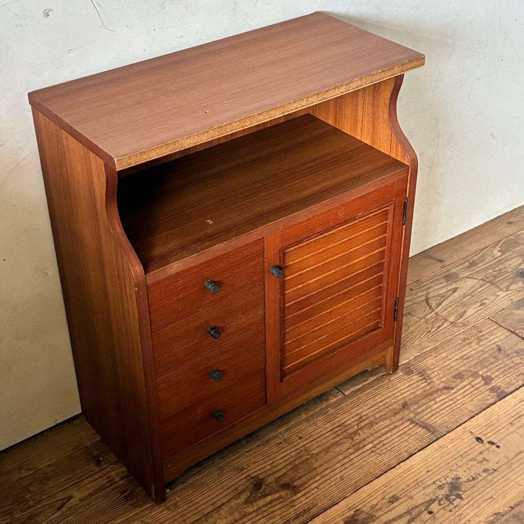 国産ヴィンテージ チーク突板 引出し ミニチェスト 収納 サイドボード