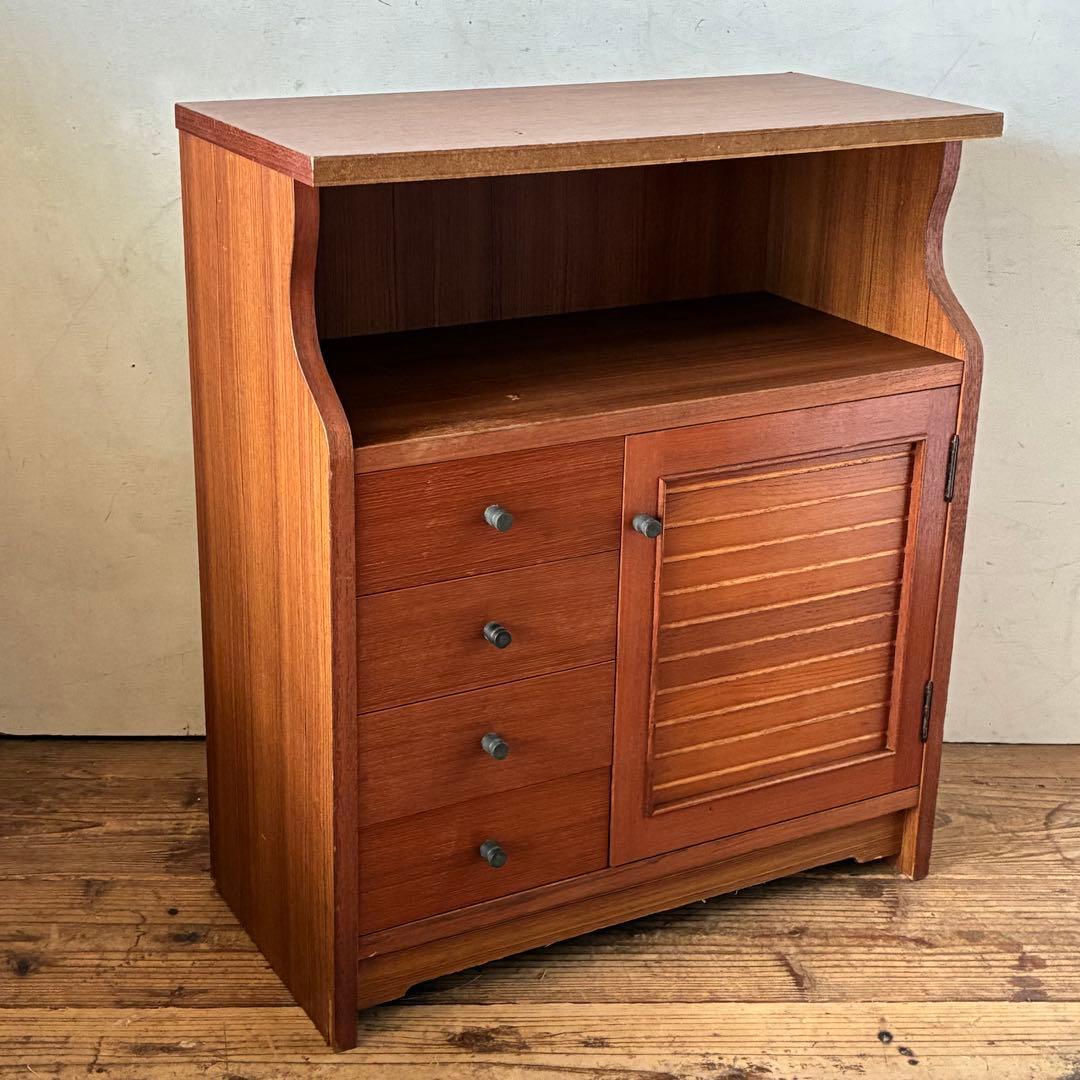 国産ヴィンテージ チーク突板 引出し ミニチェスト 収納 サイドボード