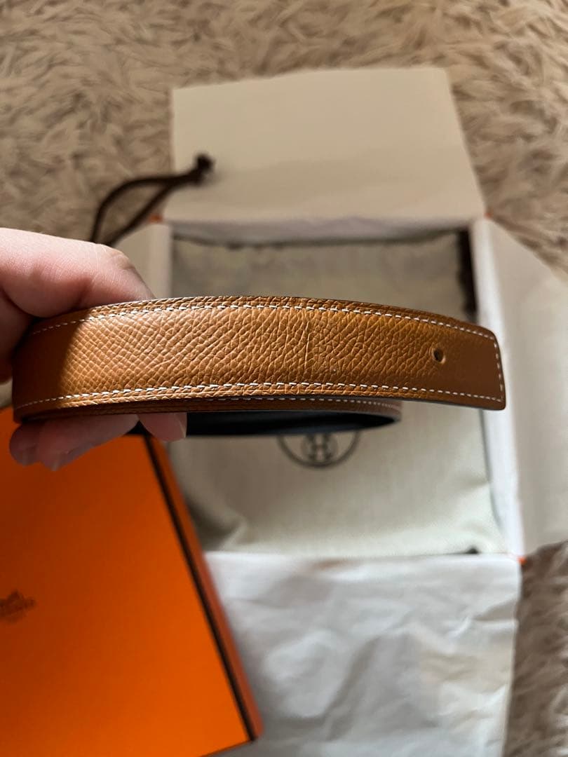 HERMES エルメス　レザーベルト ミニH ブラウン　ゴールドバックル