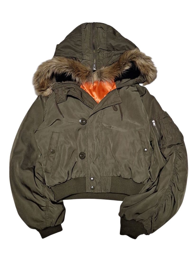 Y2K N2B カーキ　ブルゾン　短丈 フライト ボンバー ジャケット　ファー