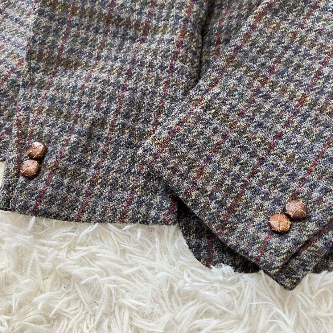 ハリスツイード ウールテーラードジャケット 千鳥格子チェック マルチカラー