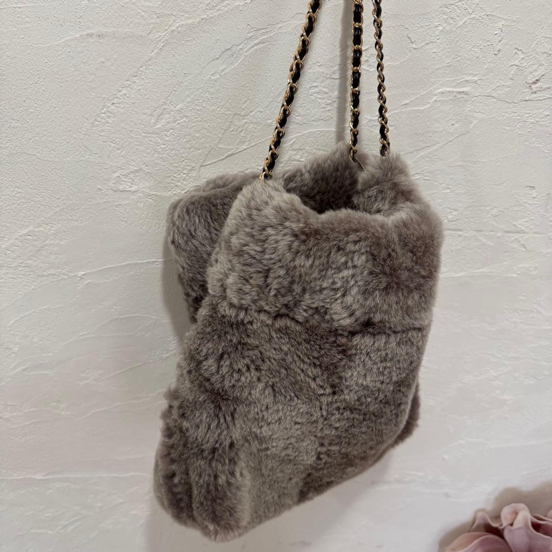 ハンドメイド⭐️羊革シープスキンムートン　ボア　チェーンバッグ
