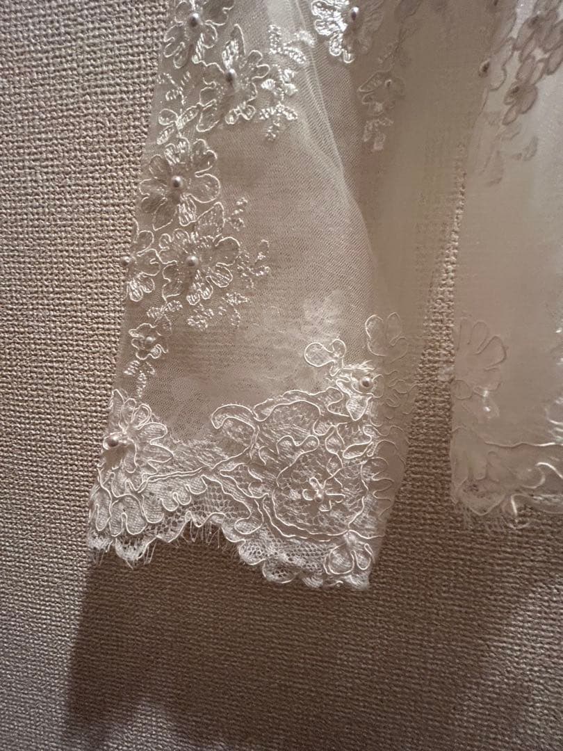 ウェディングボレロ レース パール ボレロ 七分袖 ホワイト 結婚式 ブライダル