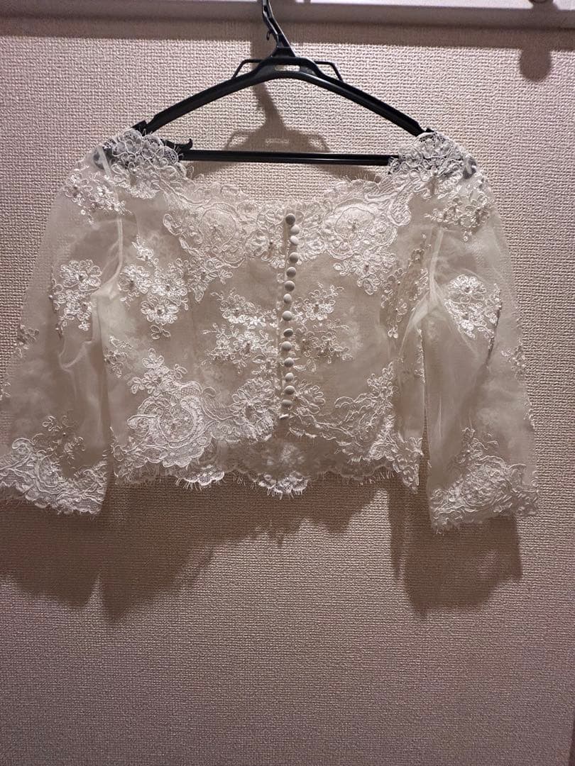 ウェディングボレロ レース パール ボレロ 七分袖 ホワイト 結婚式 ブライダル