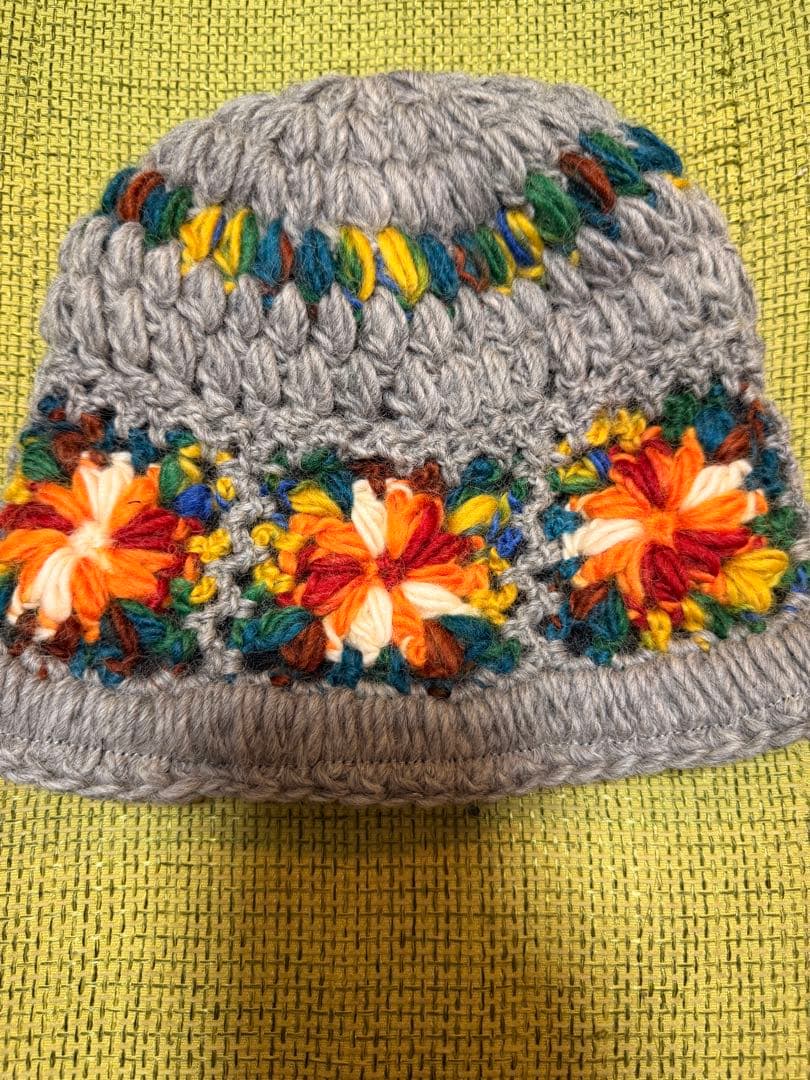 Supreme 花柄刺繍 ニット帽 グレー