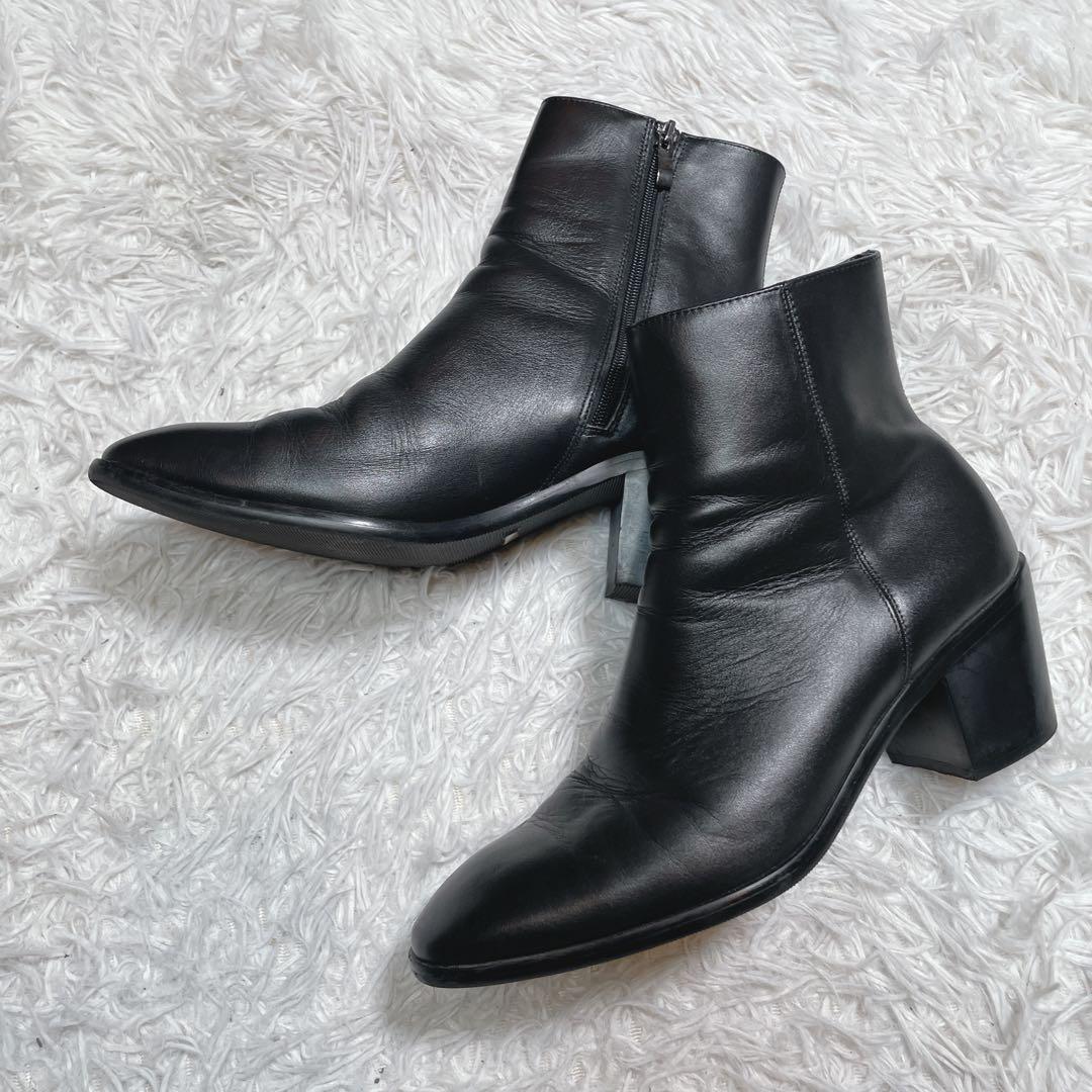 lui's ルイス　ヒールブーツ　サイドジップ　レザー　ブラック　黒　26.5