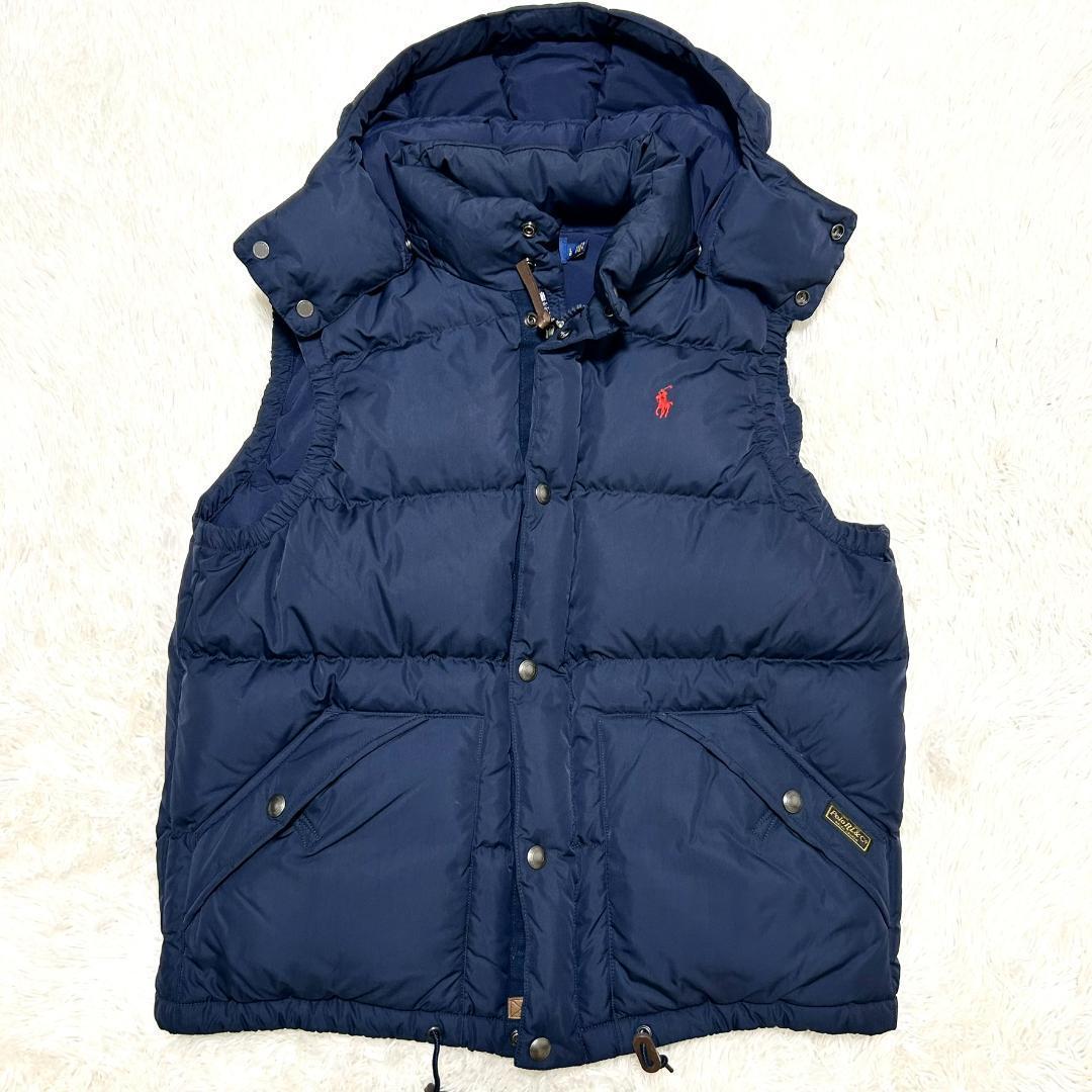 美品　ポロラルフローレン　ダウンベスト　肉厚　ネイビー　L　大きいサイズ　フード
