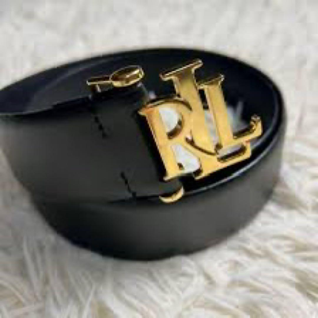 【美品】ローレンラルフローレン レザーベルト ロゴバックル 黒