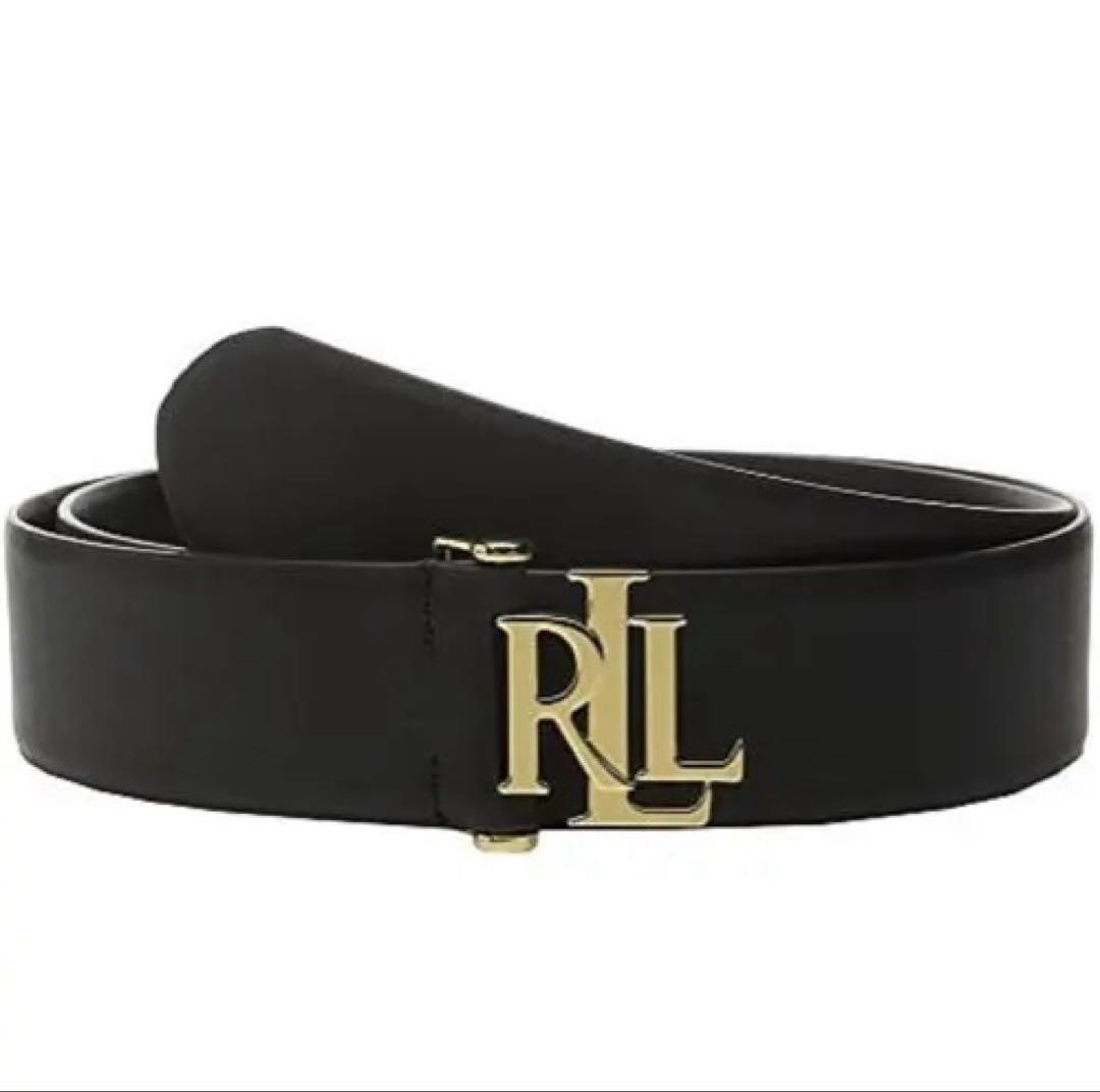 【美品】ローレンラルフローレン レザーベルト ロゴバックル 黒