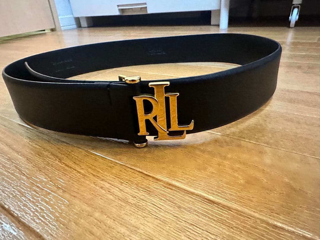 【美品】ローレンラルフローレン レザーベルト ロゴバックル 黒