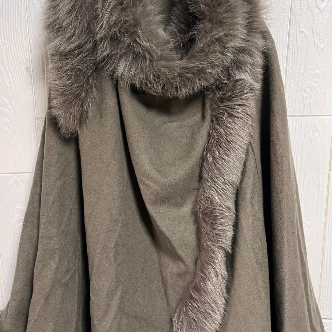 は*な様 ファー付ケープ ポンチョ カシミヤ ミンク アンゴラ カーキブラウン