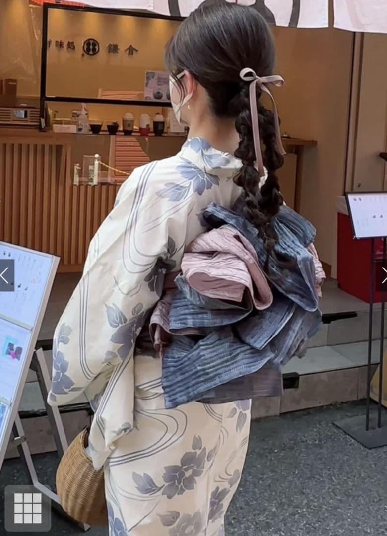 ②新品☆GRL☆グレイル☆ぼかし花柄☆浴衣☆ラメ☆シアー☆しわ☆兵児帯☆セット