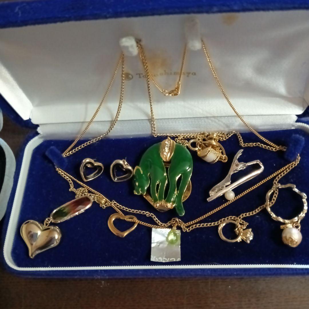 遺品生前整理アクセサリー纏目 K18ペリドットトップK18p ネックレス14K