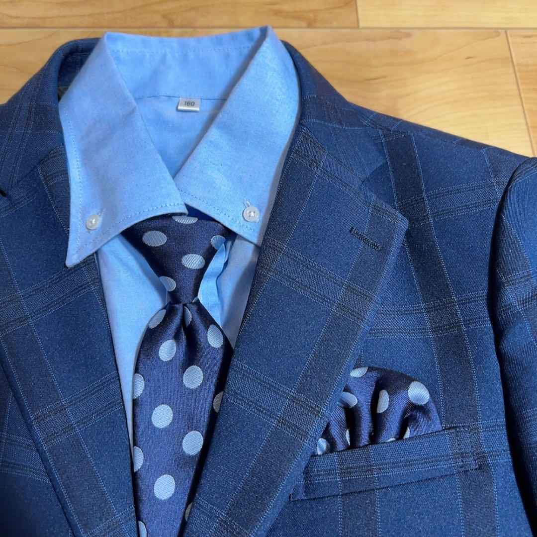 男の子 卒業式 WANDER FACTORY ネイビーチェックスーツ 160