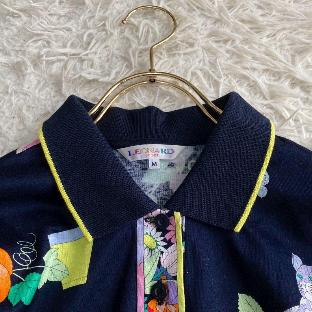 《良品》 LEONARD ポロシャツ ネイビー M 総柄 トロピカル オシャレ