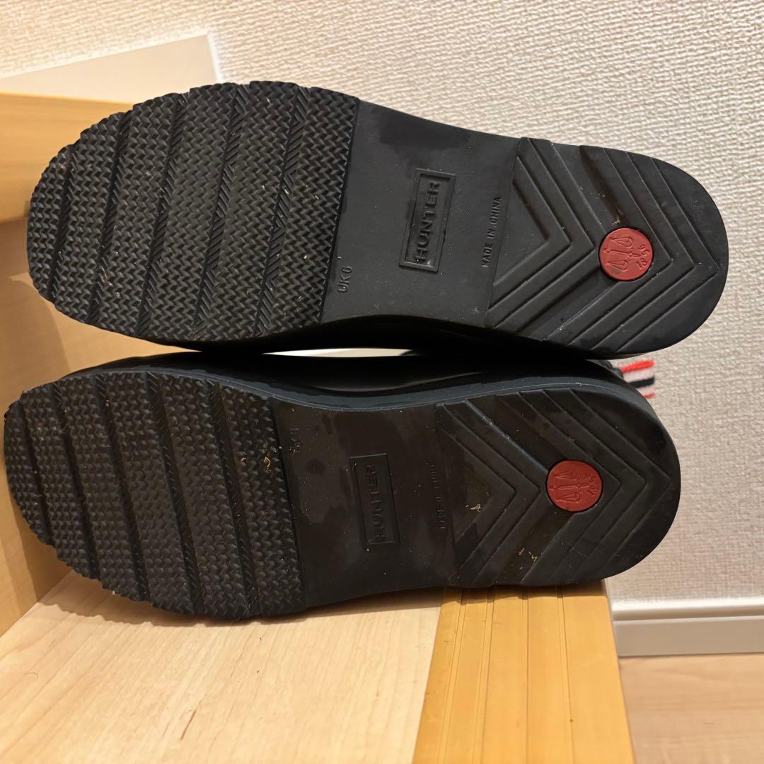 HUNTER ブラック ショートブーツ ストライプ持ち手