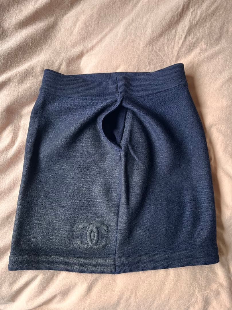 シャネル★ネイビー★ニット★ミニスカート★ロゴエンボス