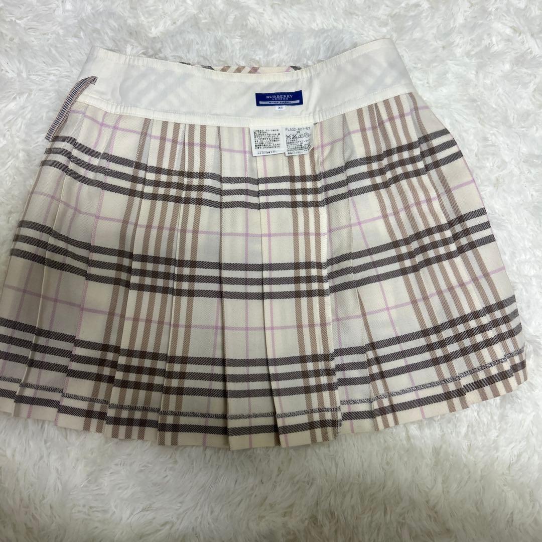 【美品】バーバリーブルーレーベル　ノバチェック ピンク プリーツ　ミニスカート