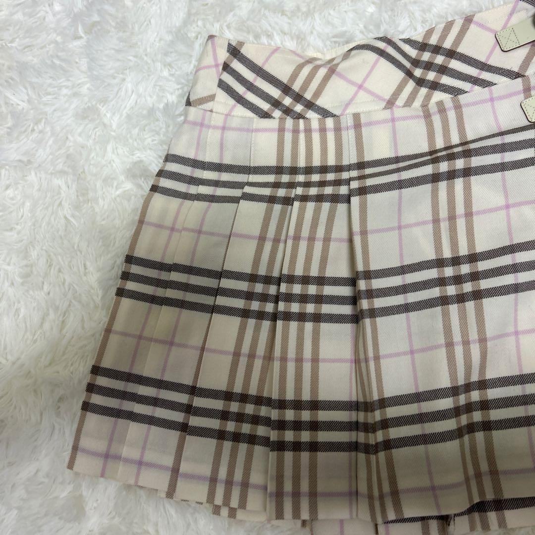 【美品】バーバリーブルーレーベル　ノバチェック ピンク プリーツ　ミニスカート
