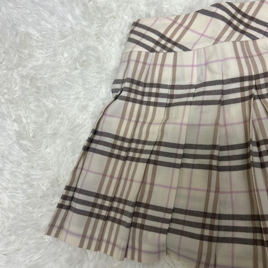 【美品】バーバリーブルーレーベル　ノバチェック ピンク プリーツ　ミニスカート