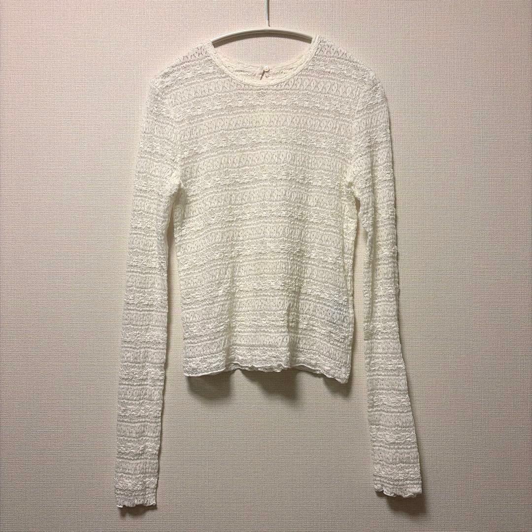 美品 イエナ IENA Flowerストレッチレース プルオーバー ホワイト