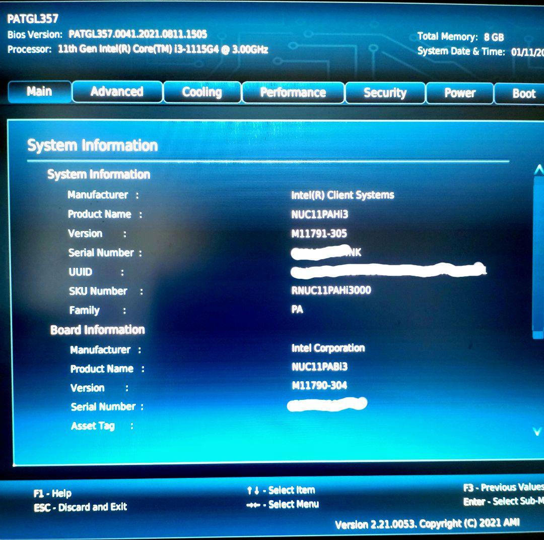 Intel インテル NUC11 NUC11PAHi3 Core i3 ミニPC