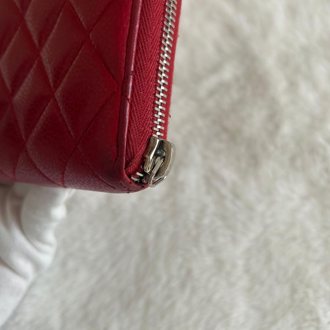 シャネル️　マトラッセ　ラウンドジップ 　ラムスキン　長財布 　レッド　ココマーク